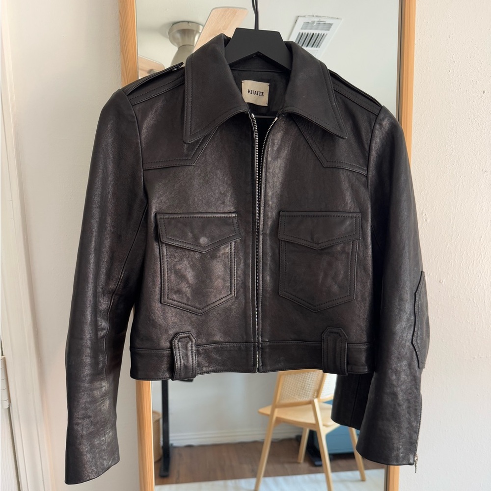 Khaite Cordelia Black Leather Western Zip Jacket Size 0